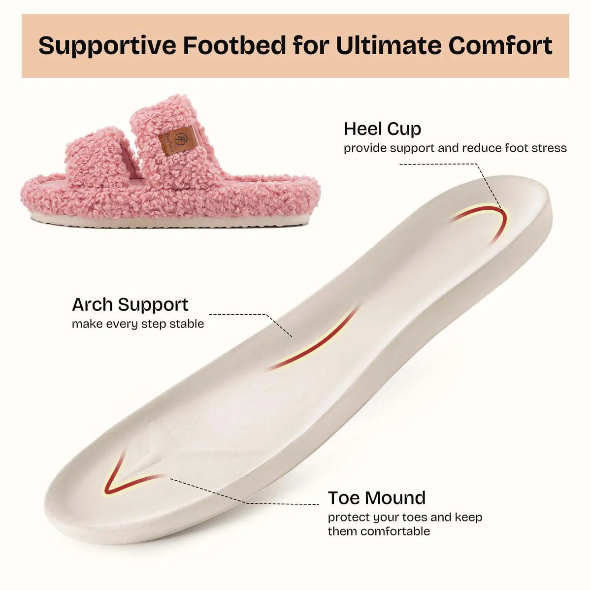 EverFoams Women's Fuzzy Open-Toe Slides – Soft Memory Foam Slippers, Non-Slip Rubber Sole, Fluffy Slip-On House Shoes, Ideal Mother’s Day Gift for Mom
