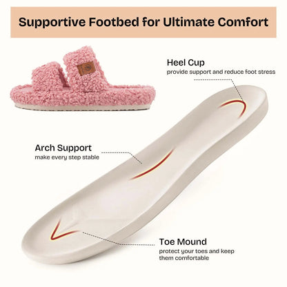 EverFoams Women's Fuzzy Open-Toe Slides – Soft Memory Foam Slippers, Non-Slip Rubber Sole, Fluffy Slip-On House Shoes, Ideal Mother’s Day Gift for Mom