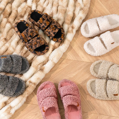 EverFoams Women's Fuzzy Open-Toe Slides – Soft Memory Foam Slippers, Non-Slip Rubber Sole, Fluffy Slip-On House Shoes, Ideal Mother’s Day Gift for Mom