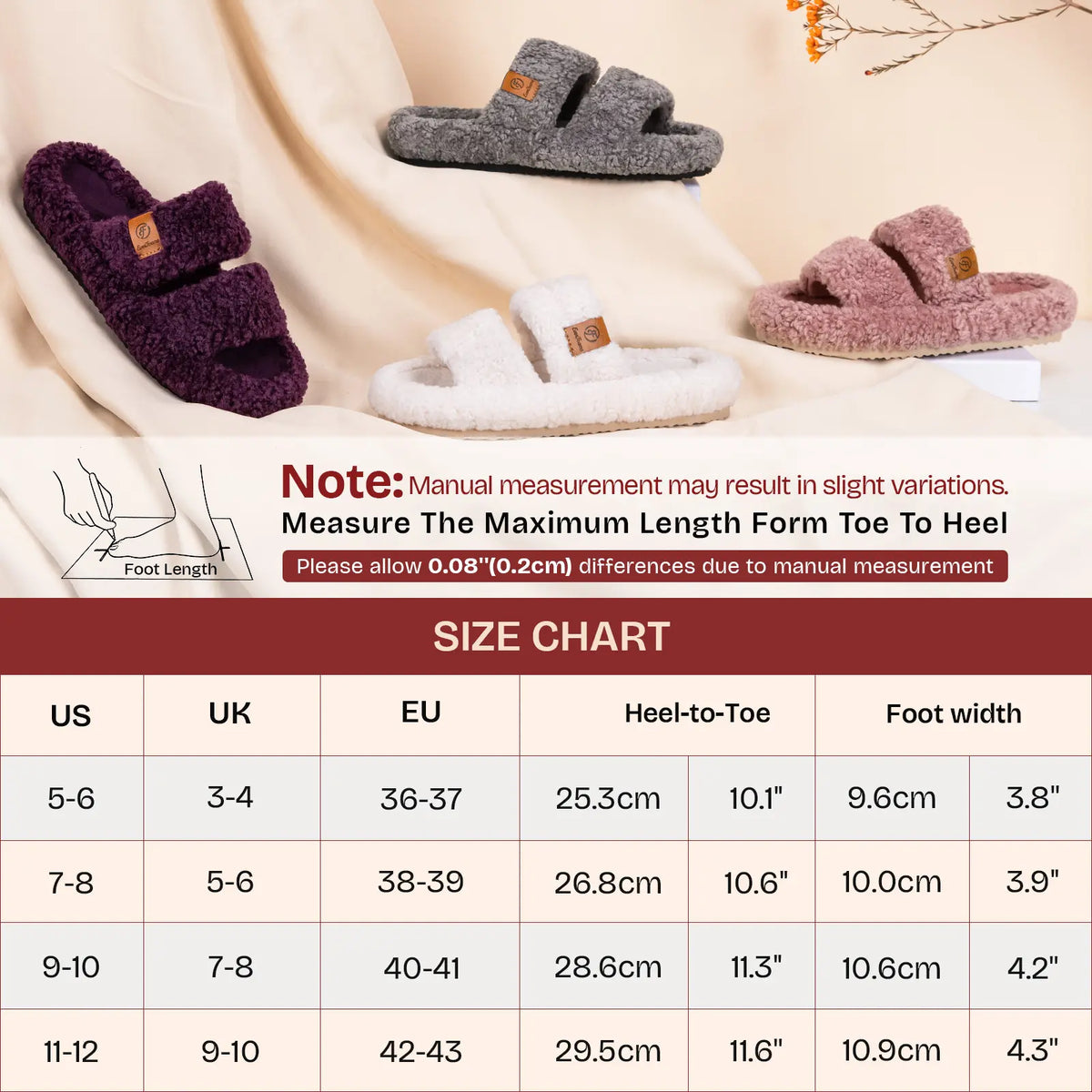 EverFoams Women's Fuzzy Open-Toe Slides – Soft Memory Foam Slippers, Non-Slip Rubber Sole, Fluffy Slip-On House Shoes, Ideal Mother’s Day Gift for Mom