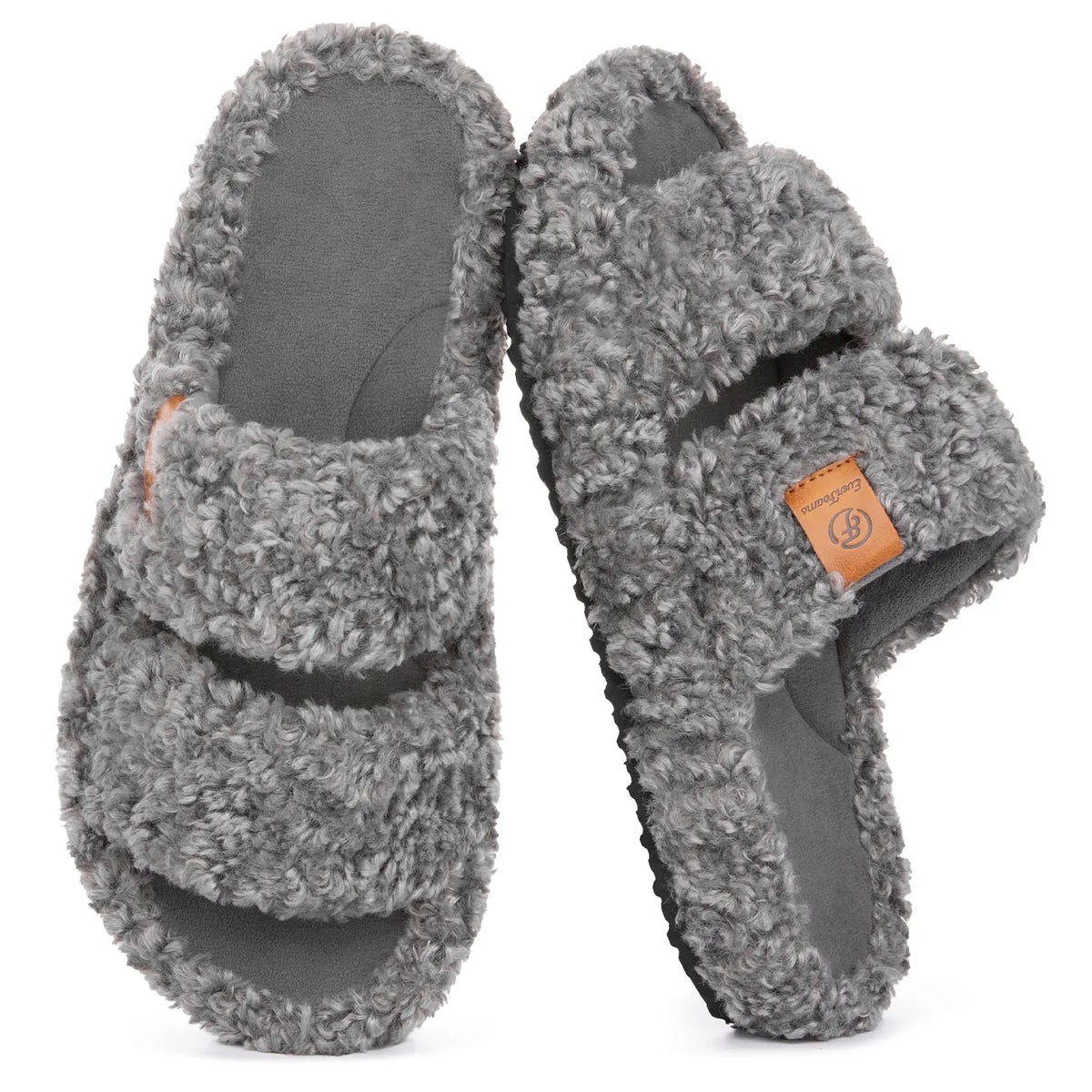 EverFoams Women's Fuzzy Open-Toe Slides – Soft Memory Foam Slippers, Non-Slip Rubber Sole, Fluffy Slip-On House Shoes, Ideal Mother’s Day Gift for Mom