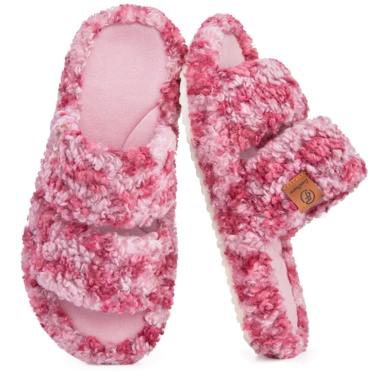 EverFoams Women's Fuzzy Open-Toe Slides – Soft Memory Foam Slippers, Non-Slip Rubber Sole, Fluffy Slip-On House Shoes, Ideal Mother’s Day Gift for Mom