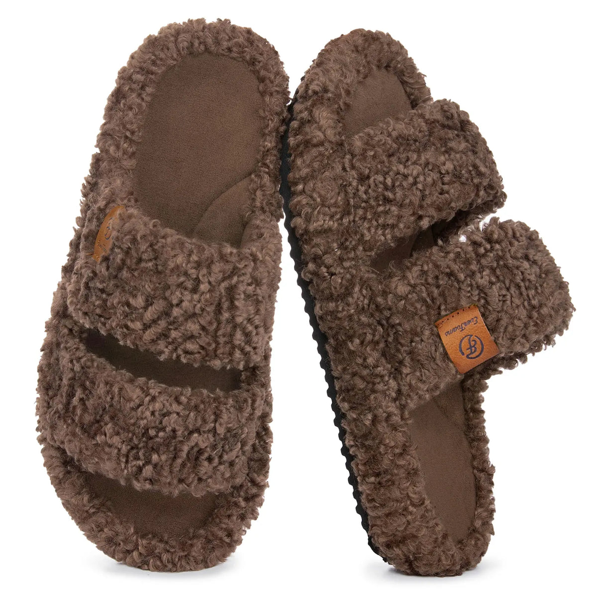 EverFoams Women's Fuzzy Open-Toe Slides – Soft Memory Foam Slippers, Non-Slip Rubber Sole, Fluffy Slip-On House Shoes, Ideal Mother’s Day Gift for Mom